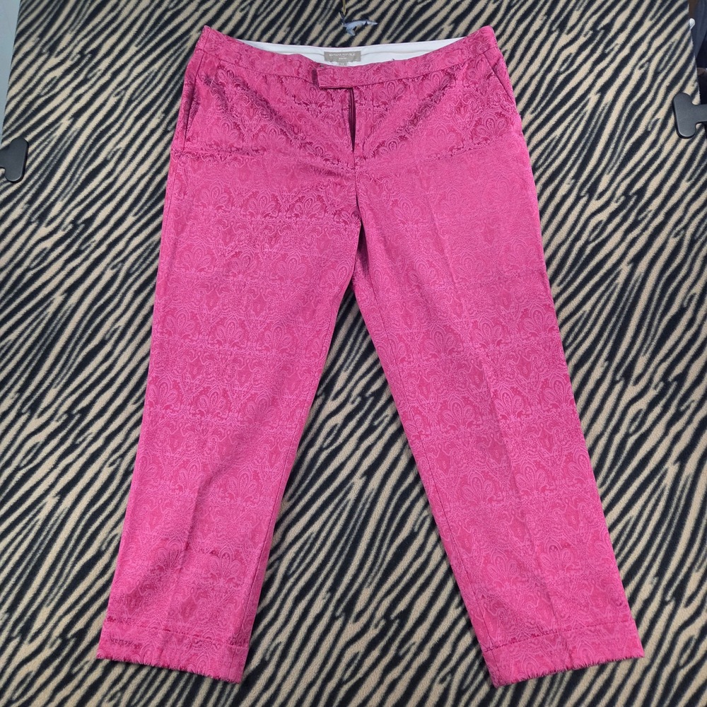 Banana Republic Ryan Fit Pink Damask Jacquard Brocade Pants Magenta 14